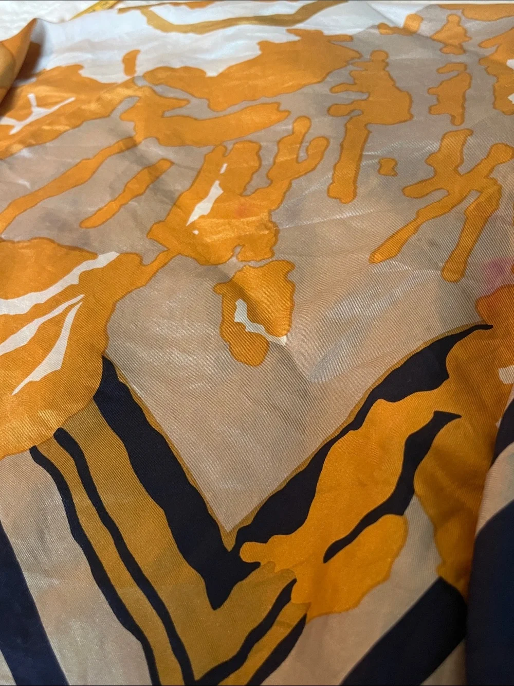 Richard Allan Silk Floral Print Scarf - Gold & Navy 28” square (missing tag)